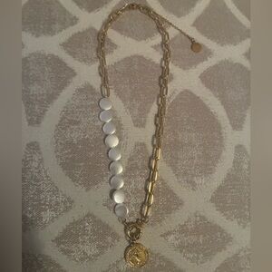 Elegant Gold and White Medallion Necklace